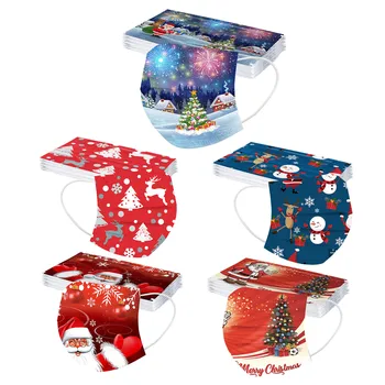 

50pcs Santa Claus Printed Christmas Mask Disposable Festive Party Face Mask Industrials 3ply Loop Pollution Mask Mascarillas