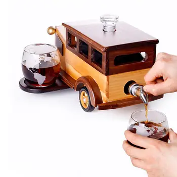 

Whiskey Decanter Set Vintage Glass-blown Car Liquor Wine Dispenser 750 ML Large Capacity Bar Accessories With 2 Glasses