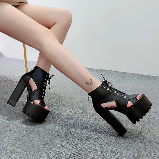 

2019 spring and summer new hate high high cake dance T platform thick with 14cm ultra high heel sandals women's shoes