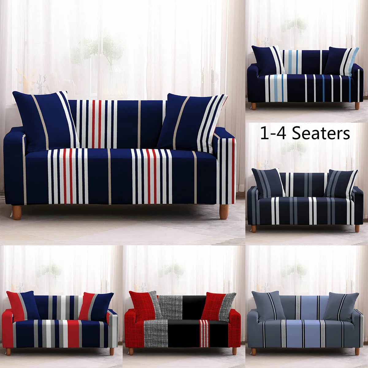 1/2/3/4 Seater Irregular Geometry Sofa Cover Polyester Elastic