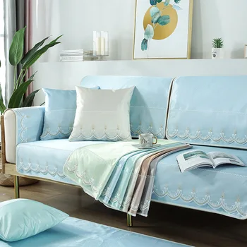 

Solid Color Sofa Cover Ice Silk Cushion Mat Slipcover Nordic Summer Bed Cover Non-slip Universal Sofa covers For Living room