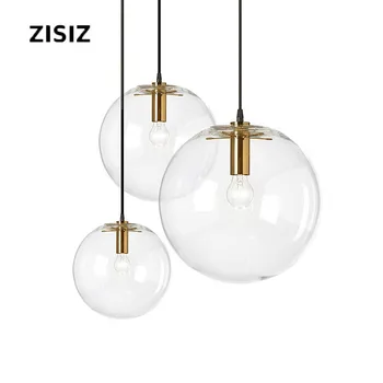 

Modern Single Head Glass Chandelier Dining Room Living Room Interior Lamp E27 Energy-Saving Transparent Bubble Glass Ball Lamp