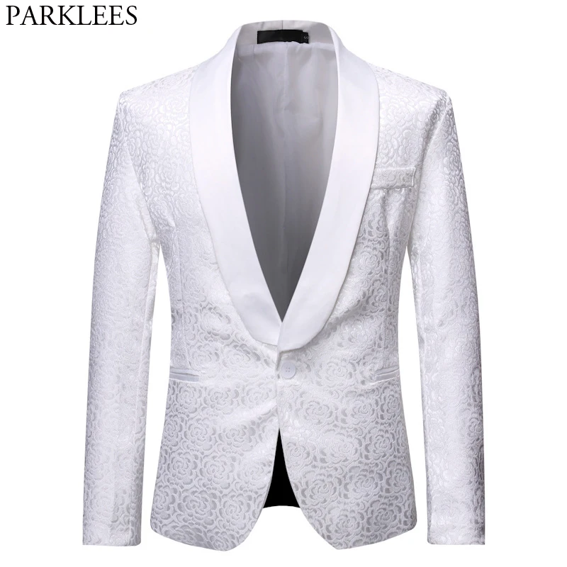 Жаккардовый смокинг с белыми розами мужские блейзеры на одной пуговице шаль