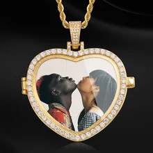 Creative Custom Made Photo Personalized Customized Love Heart Shape Cubic Zircon Male And Female Pendant Necklace HipHop Jewelry