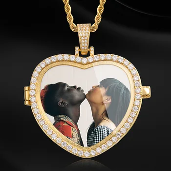 

Creative Custom Made Photo Personalized Customized Love Heart Shape Cubic Zircon Male And Female Pendant Necklace HipHop Jewelry