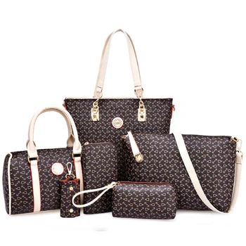 

Fashion Messenger Bags Handbag Female Women Bags Leather 6 Sets Composite Bag Weave Pattern Handbags And Purses Big Shoulder
