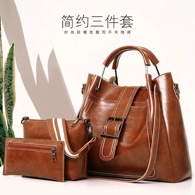 

2018 New Style Women's Bag Korean-style Oil Wax Leather Different Size Bags Women's Bag Hand Crossbody Bag