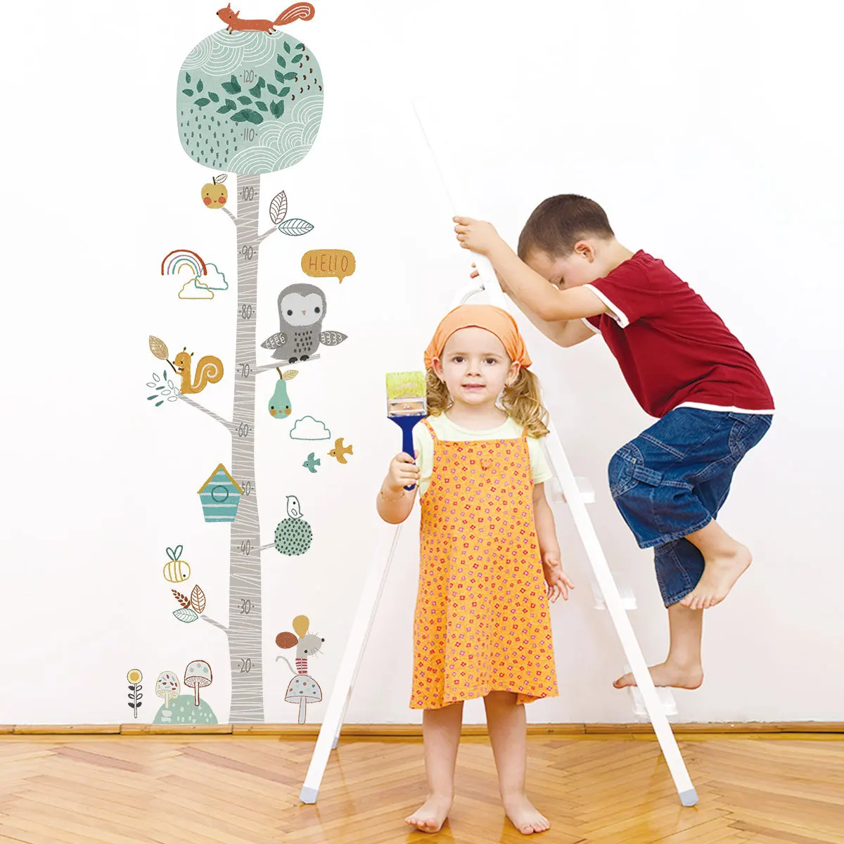 DIY Forest Animal Trees Height Wall Sticker Decor Nordic Modern Children Height Measure Mural Decals Nursery Creative Wallpaper