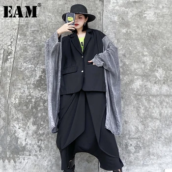 

[EAM] Loose Fit Black Asymmetrical Big Size Oversized Jacket New Lapel Long Sleeve Women Coat Fashion Tide Spring 2020 1S296
