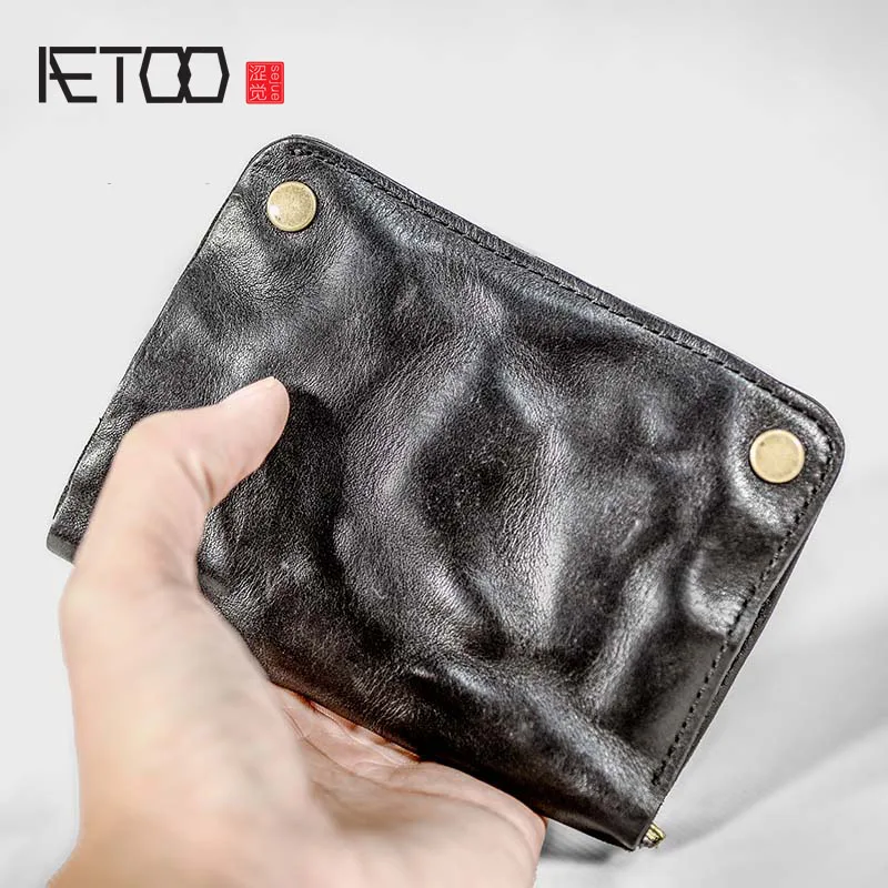 Простой кожаный вертикальный кошелек AETOO винтажный зажим для билета ручной