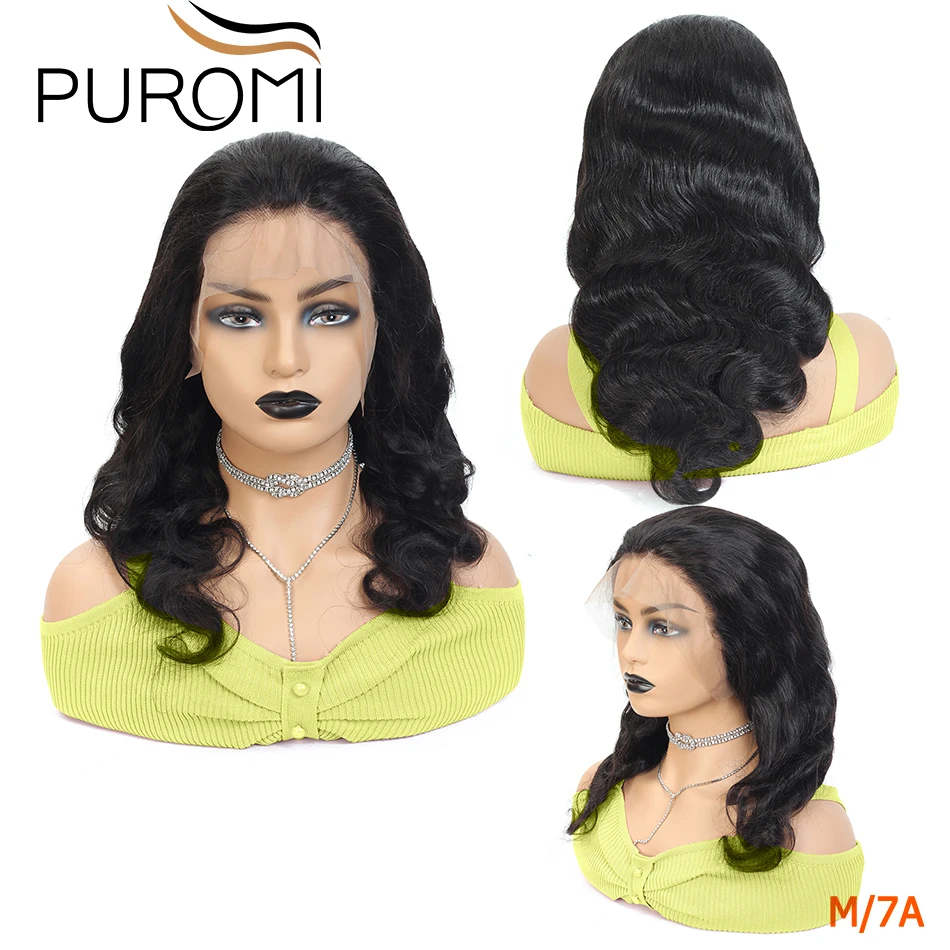 Парики из натуральных волос на кружеве Puromi 13X4, бразильские волнистые волосы Remy, парики из натуральных волос на кружеве с детскими волосами для черных женщин