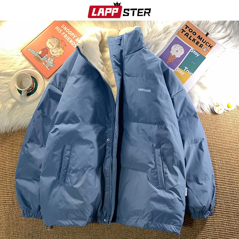 Men Fleece Harajuku Parkas Korean Fashion Streetwear Winter Jacket Japanese Style Vintage Bubble Coat