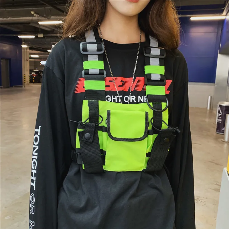 

Male Functional Kanye Hip Hop Black Vest Bag Women Tactical Streetwear Bags Female Waist Packs Fashion Men Chest Rig Bag
