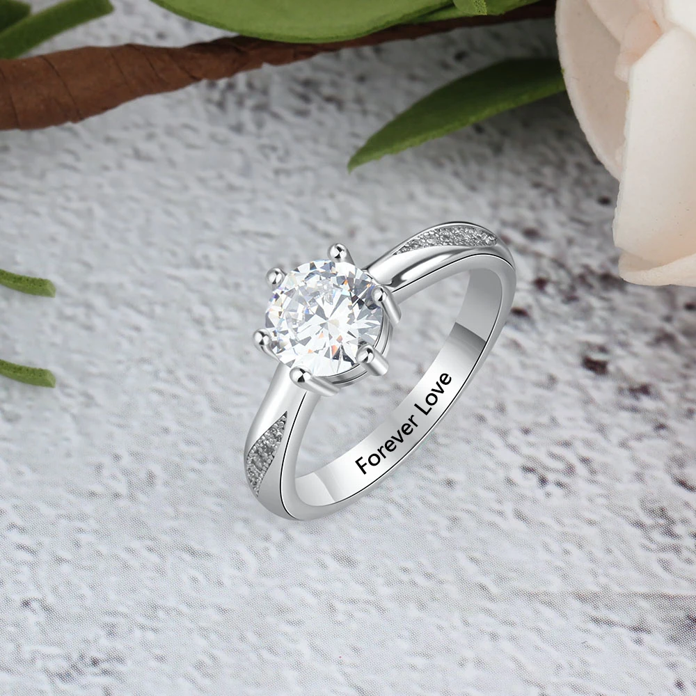 Sterling Silver Name Rings Personalized Engagement Rings for Couples Custom Promise Birthstone Rings For Her Name Engraved Couples Wedding Ring Engagement Bands Ring for Girl Bridesmaid Wife Women 