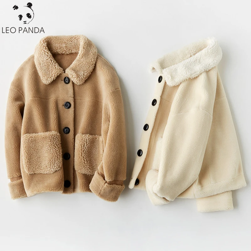 

Plus Size Short Real Fur Coat Women 2019 Winter New Soid Sheep Shearing 100% Wool Jacket Office Lady Double Faced Fur Coats