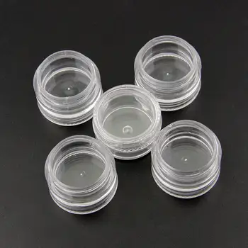 

5pcs Mini Clear Round Storage Box Plastic Sample Jars Stackable Nail Powder Bottle Empty Container Home Storage Tool