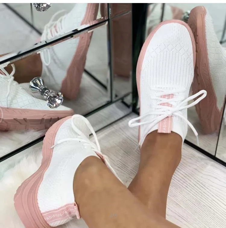 Women Vulcanize Shoes Mesh Knitting Shoes Women Sneakers 2021 Fashion Lace-Up Women Casual Shoes Flats Femmes Chaussures Size 43 women's vulcanize shoes high top	