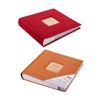 

2Pcs 4R 6Inch 200 Pockets Photo Album Family Memory Pictures Storage Hold Case Baby Wedding - Red & Khaki