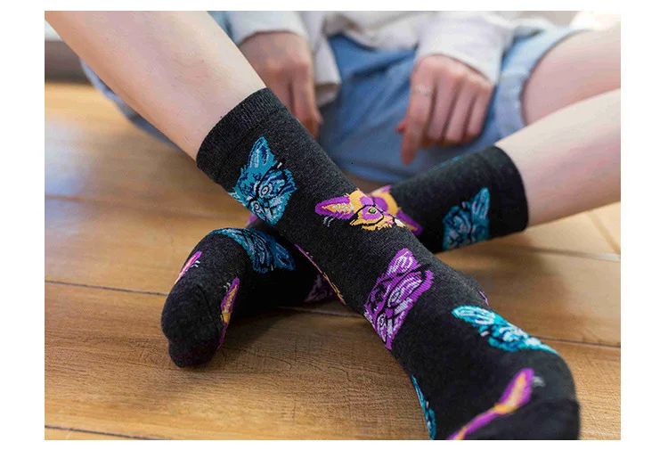 PEONFLY, цветные женские хлопковые носки, забавный мультяшный Кот, собака, животный узор, креативные новые женские носки, подарок на Рождество