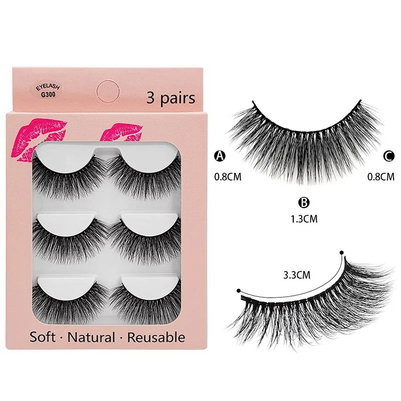 3Pairs Natural Dense Slender Curling Handmade Fake Eyelash 3D Imitation Mink False Eyelashes Long Makeup | Красота и здоровье