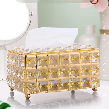 

FeiShi European Tissue Box, Home decorative Handmade Square Crystal Tissue Box Tray Accommodate About 200pc Paper Towel