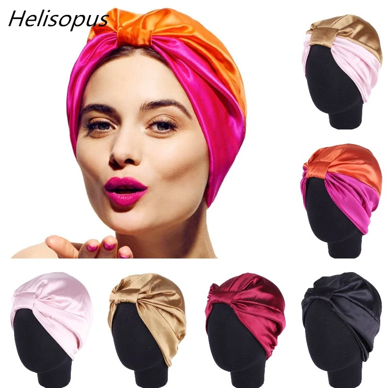 2021 Новый женский шелковистый атласный капот салонный тюрбан для натуральных