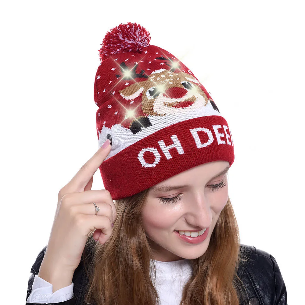 Christmas Element Jacquard Beanies Accessories Gift Hat Outdoor Sports With Light LED Knitted Female |