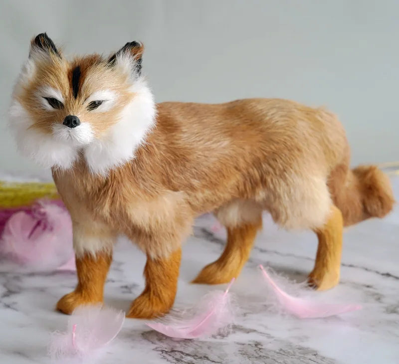 Cute Simulation Fox Plush Toy Imitation Furs Yellow Fox Doll Gift home Deco WU 