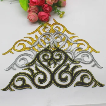

YACKALASI 5 Pieces/Lot Iron On Gold Appliqued Cosplay Costume Patches Embroidered Gold And Silver Color 24*11.5cm