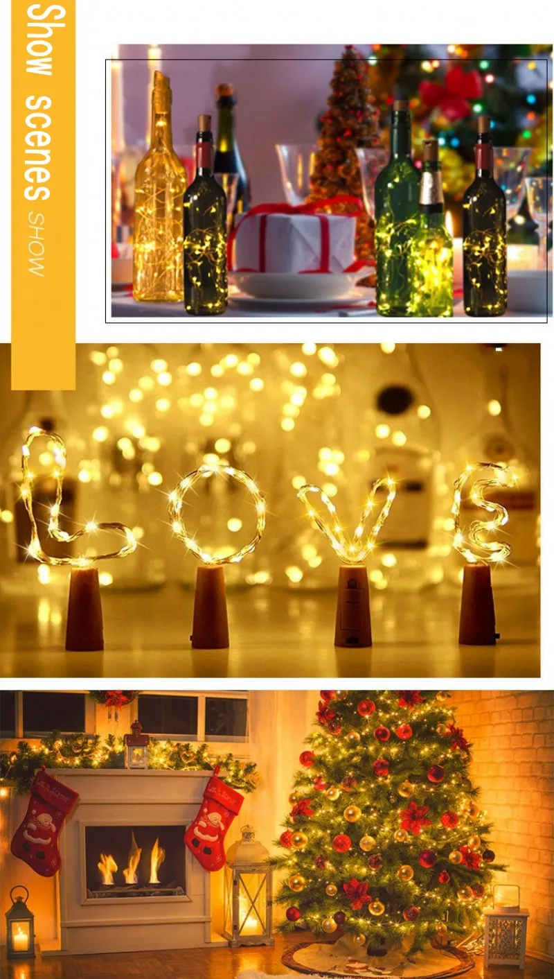 Wine Bottle Cork Lights String 20 LED Fairy Lights Battery Power Party Wedding Christmas Halloween Decoration Bar Bottle Lights night lamp for bedroom wall