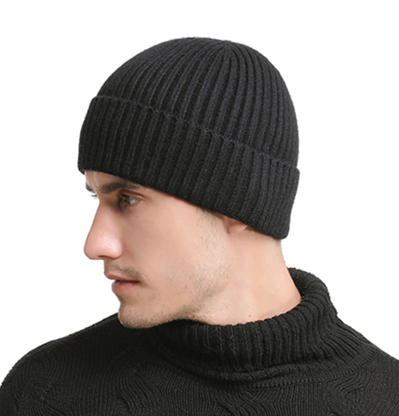 Febelle хлопковая зимняя мужская шапочка вязаная однотонная хип-хоп Повседневная шапка Skullies для мужчин