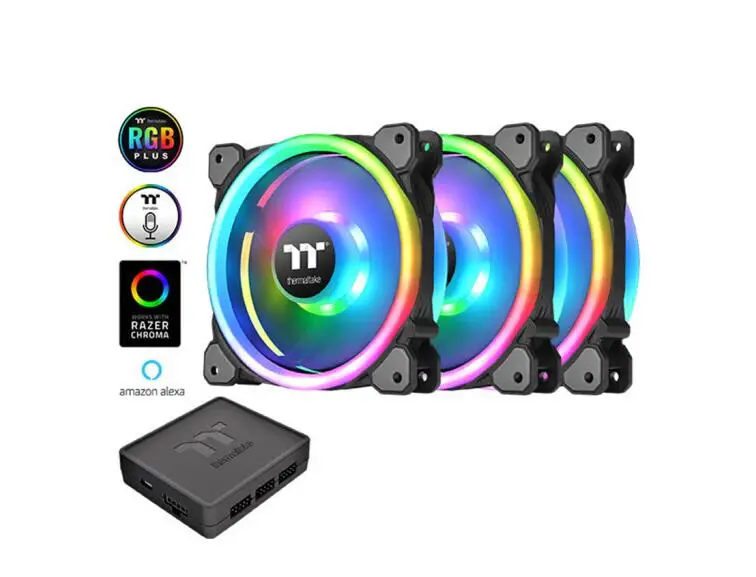 Tt(Thermaltake) Riing Trio 12 светодиодный RGB вентилятор шасси(16,8 миллионов цветов/цифровой блок управления/Голосовое управление/синхронизация цвета - Цвет лезвия: Темно-синий