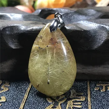 

Natural Gold Hair Rutilated Pendant Jewelry For Woman Man 31x21x12mm Clear Crystal Water Drop Gemstone Necklace Pendant AAAA