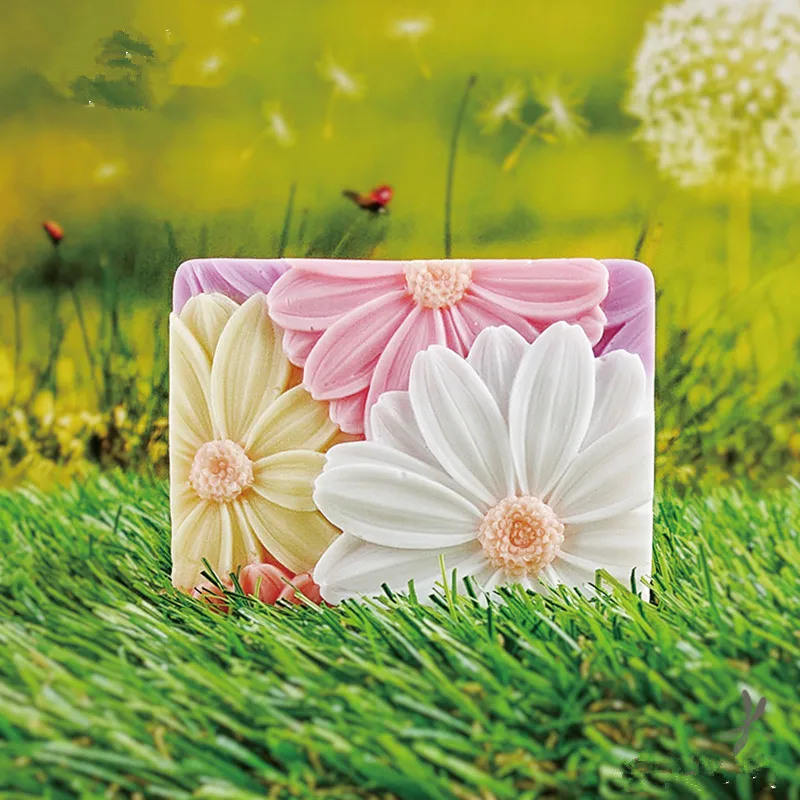 Silicone Mold 3d Elegant Sunflower Soap Mold Rectangle Silicone Soap Making Molds DIY Handmade Bar Mould