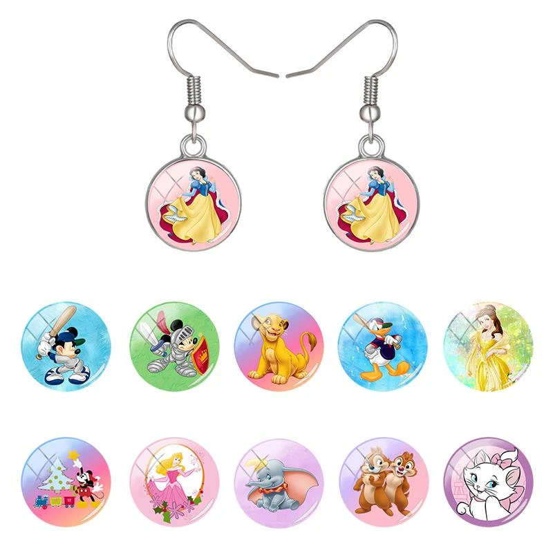 Pendientes de Disney con dibujos animados mujer, aretes redondos forma de cúpula de cristal, cabujón, accesorios para las orejas, joyería creativa|Pendientes con forma de gota| - AliExpress