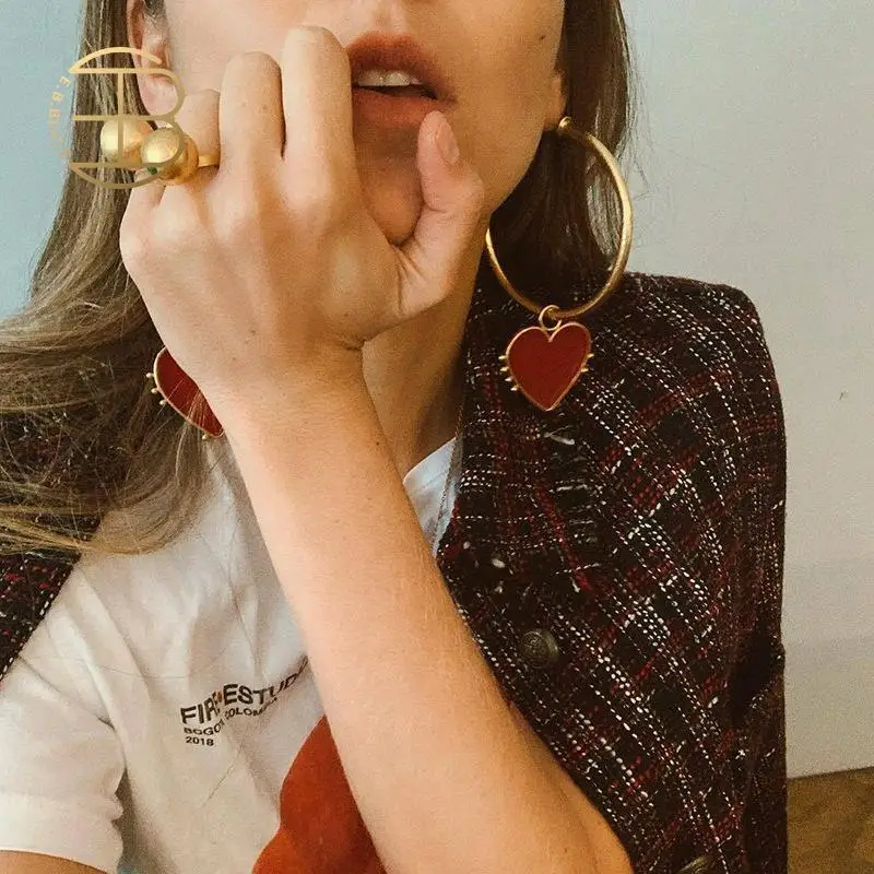 Big-Hoop-Earrings Charm Statement-Earring Fashion Jewelry Street-Style Copper Gold Heart