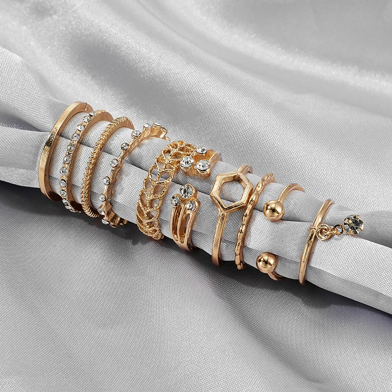 Tocona Edgy Tassel Moon Joint Rings Sets Shiny Crystal Stone Pearl Heart Coin Geometric Open Boho Jewelry for Women Men ring set