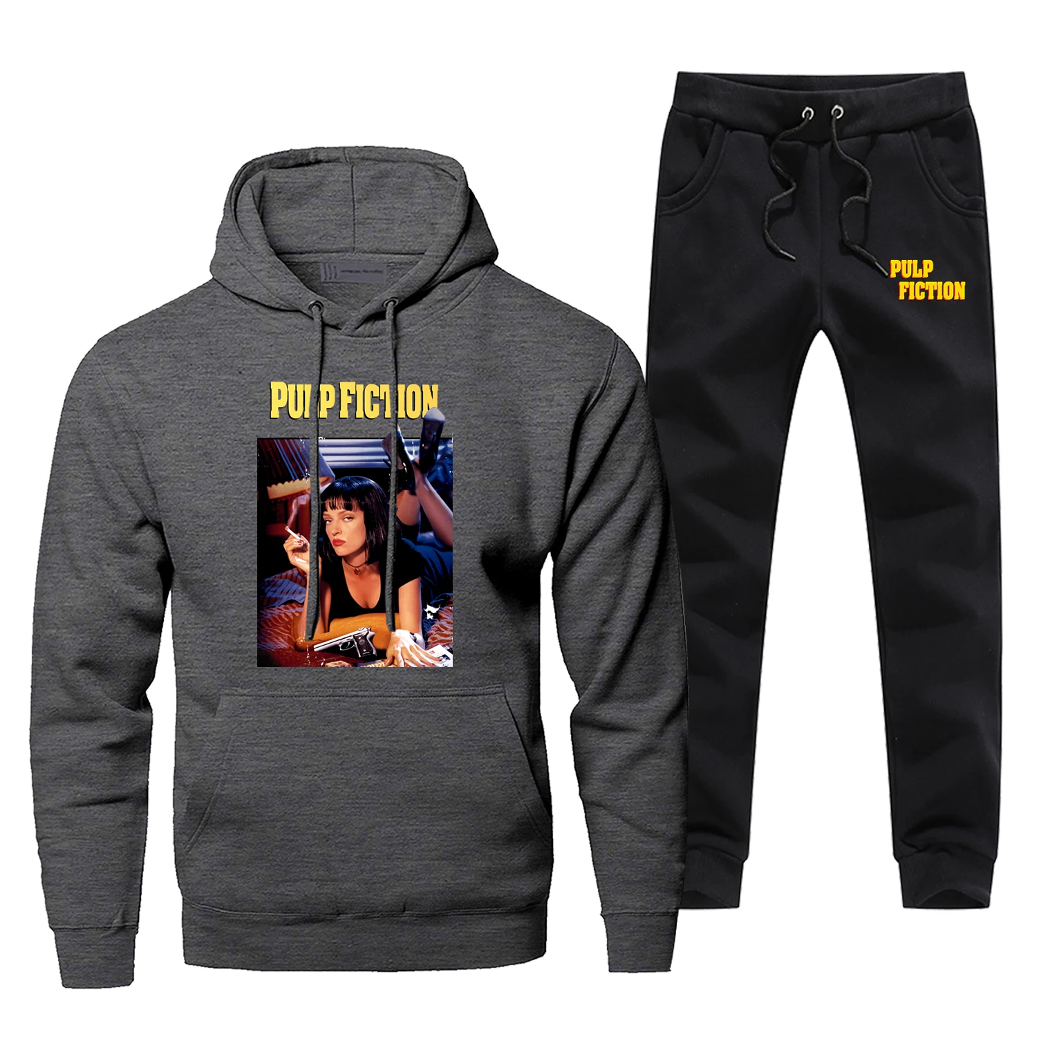 Pulp fiction, толстовка с капюшоном, штаны, набор, Мужская толстовка, мужские толстовки, свитшоты, мужские комплекты, два предмета, штаны, пуловер, толстовка, хип-хоп, Крутое пальто