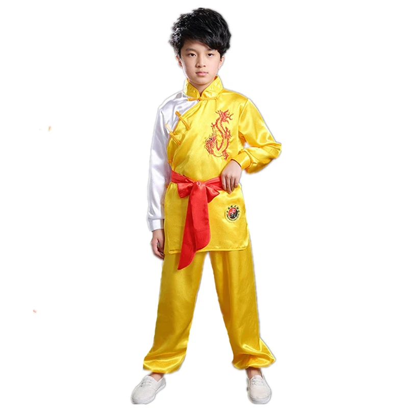 110-160 см, кунг-фу, детская одежда для ушу, Костюм тайцзи, традиционный костюм ханфу, китайские костюмы для детей, для маленьких девочек и мальчиков - Цвет: Yellow Uniform
