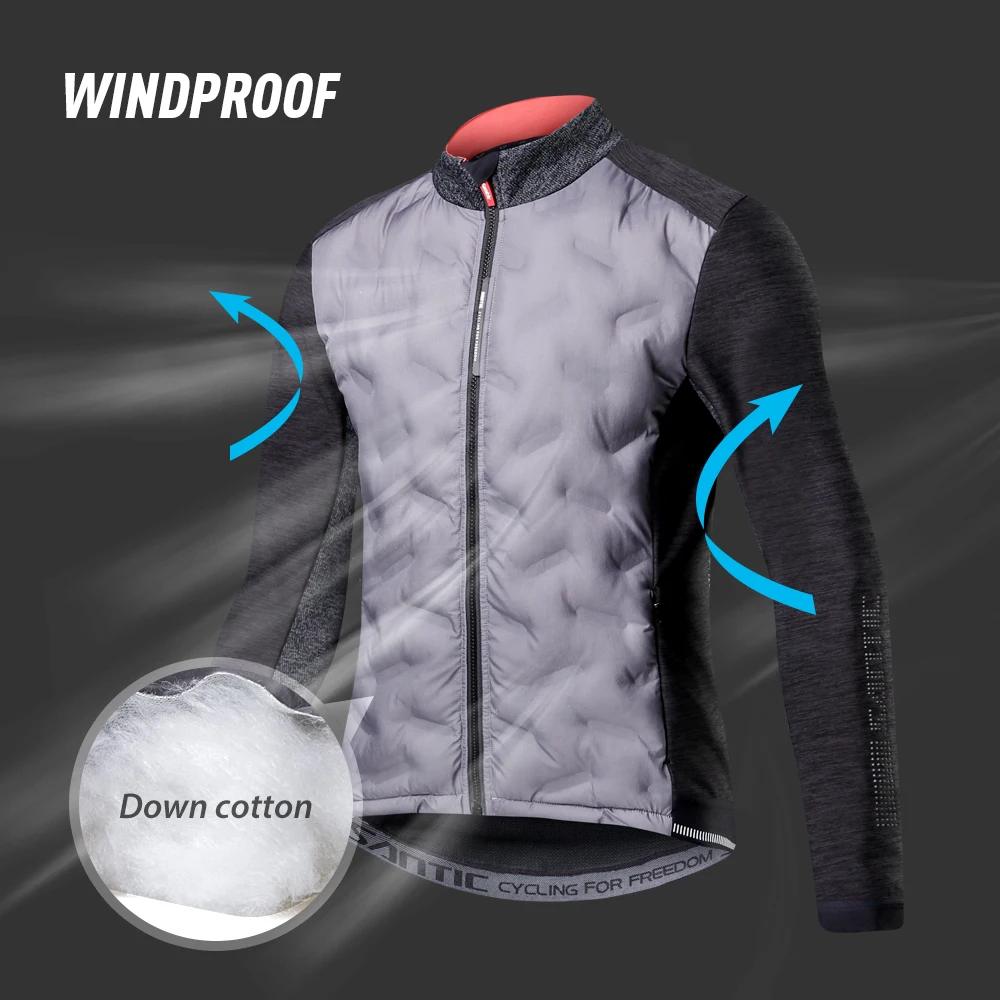 Santic Мужская зимняя куртка для велоспорта, сохраняющая тепло, ветрозащитная велосипедная одежда, MTB дорожные куртки, светоотражающие тепловые флисовые куртки M8C01094