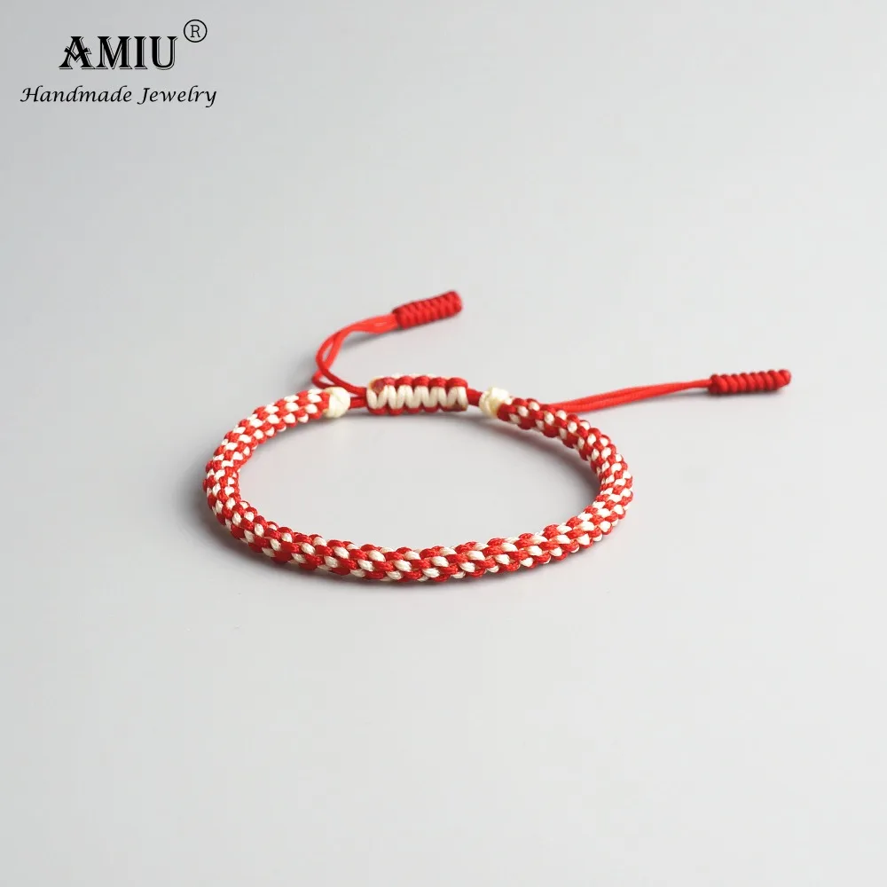 Men Tibetan Buddhist Lucky Charm Handmade Knots Nylon Thread Red Rope Bracelet