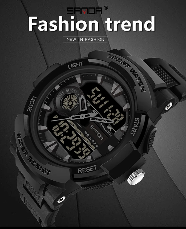 SANDA Sport Digital Watch Men Swimming 50M Waterproof Multifunctional Military LED Electronic Men Wristwatch Relogio Masculino