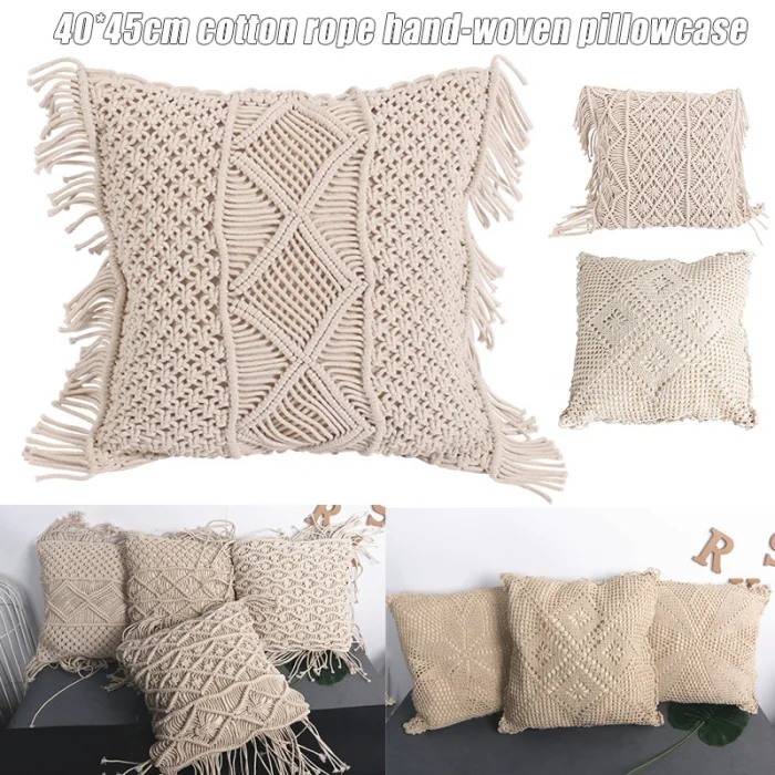 Bohemia Weaving Pillow Cover Hug Pillowcase for Hold Pillow Home Decor Hollow Solid Color DIN889