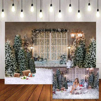 

Mehofond Photography Background Snow Christmas Tree Snowman Sled Street Lamp Candy Gift Decorate Backdrop Photocall Photo Studio