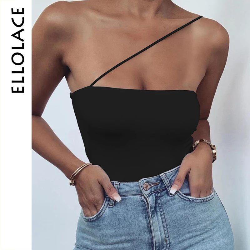 

Ellolace Solid Off Shoulder Bodysuit Women Fitness Basic Body Female Sleeveless Overalls Slim Stretchy Rompers New Cami Bodysuit