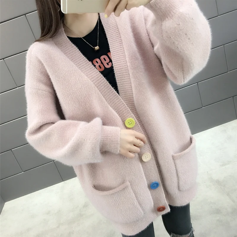 Модный женский милый кардиган осень-зима Harajuku Свободный вязаный свитер большого размера куртки на одной пуговице