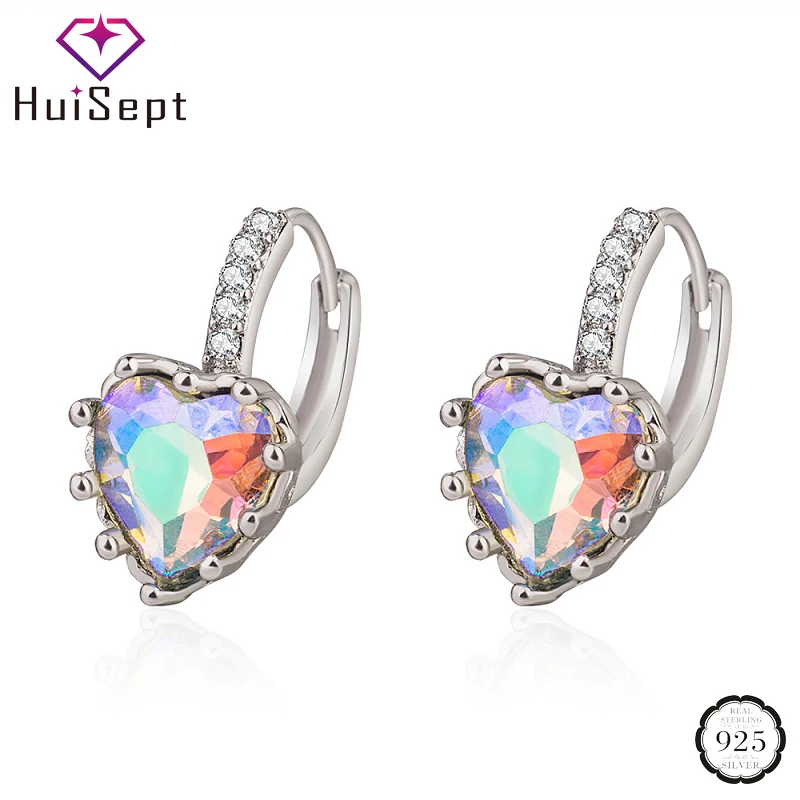 

HuiSept Fashion Silver Earrings 925 Jewellery Heart-shape Topaz Gemstones Drop Earrings for Female Wedding Party Gifts Ornaments