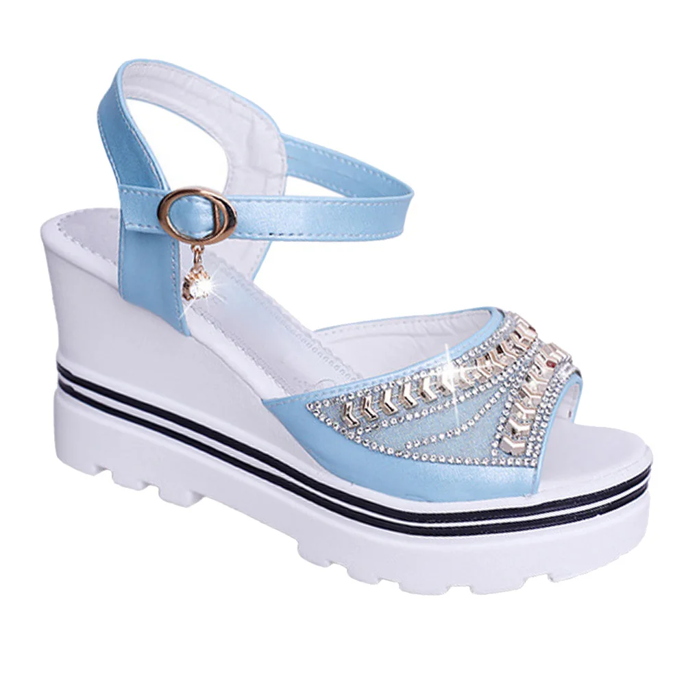 Синий 1 Pair Women Platform Wedge Heel Shoes Sandals Waterproof for Summer Beach Party SAL99 - Цвет: Синий