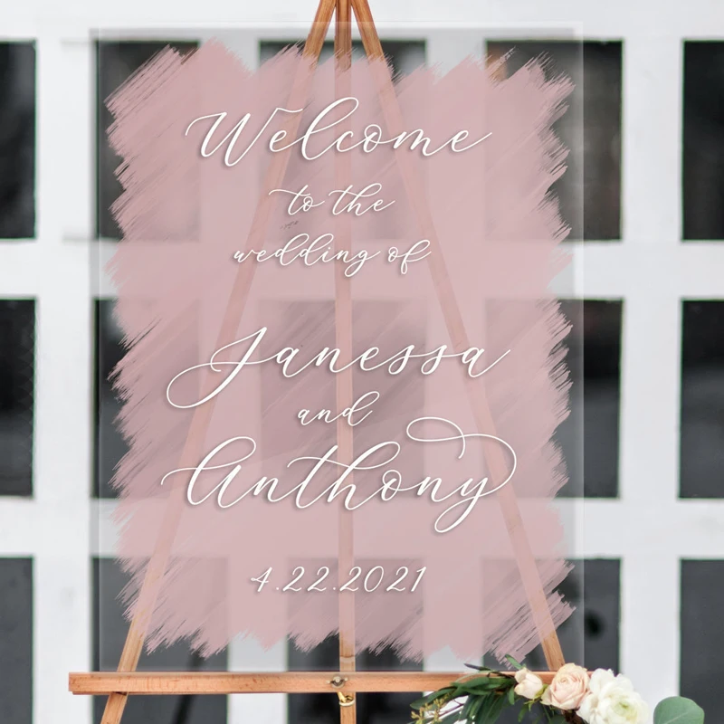 

Wedding Welcome Sign,Personalized Acrylic Wedding Sign,Clear Painted for Wedding,Display Modern Wedding Decor Sign Clear Acrylic