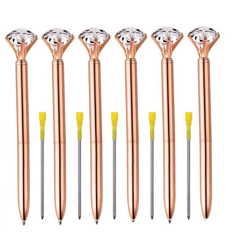 

20 Pcs 1.0mm Black Ink Newest Rose Gold Big Diamond Crystal Roller Ball Writing Gel Pens Stationery Office Supply Ballpoint for